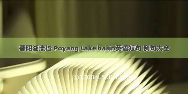 鄱阳湖流域 Poyang Lake basin英语短句 例句大全