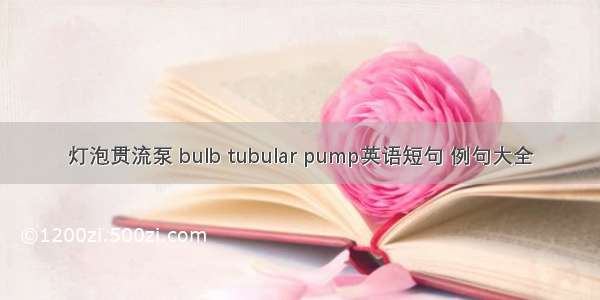 灯泡贯流泵 bulb tubular pump英语短句 例句大全