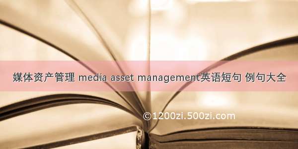 媒体资产管理 media asset management英语短句 例句大全