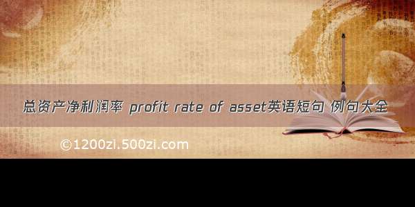 总资产净利润率 profit rate of asset英语短句 例句大全