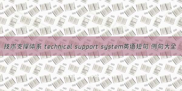 技术支撑体系 technical support system英语短句 例句大全