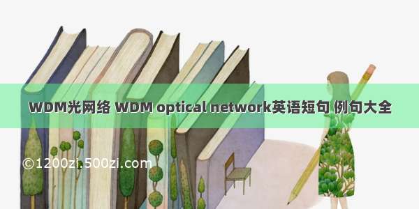 WDM光网络 WDM optical network英语短句 例句大全