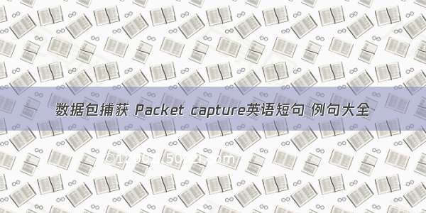 数据包捕获 Packet capture英语短句 例句大全