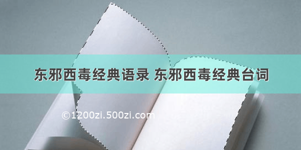 东邪西毒经典语录 东邪西毒经典台词