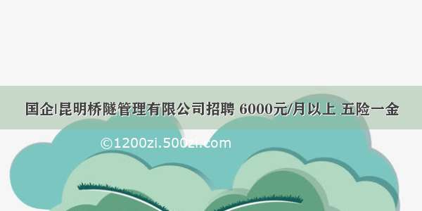 国企|昆明桥隧管理有限公司招聘 6000元/月以上 五险一金