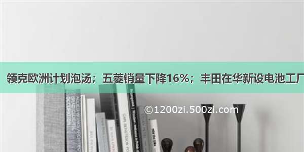 【8月13日】 领克欧洲计划泡汤；五菱销量下降16%；丰田在华新设电池工厂；比亚迪华为