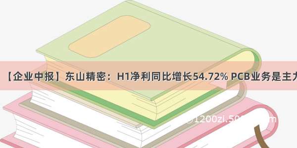 【企业中报】东山精密：H1净利同比增长54.72% PCB业务是主力