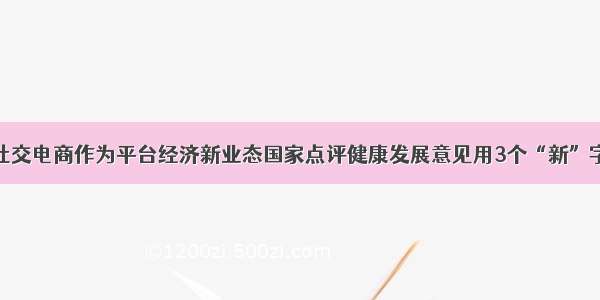 社交电商作为平台经济新业态国家点评健康发展意见用3个“新”字