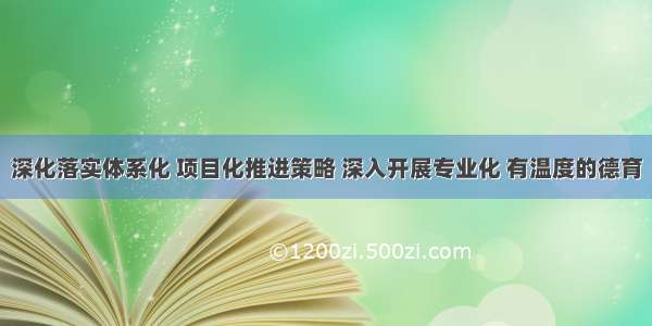 深化落实体系化 项目化推进策略 深入开展专业化 有温度的德育