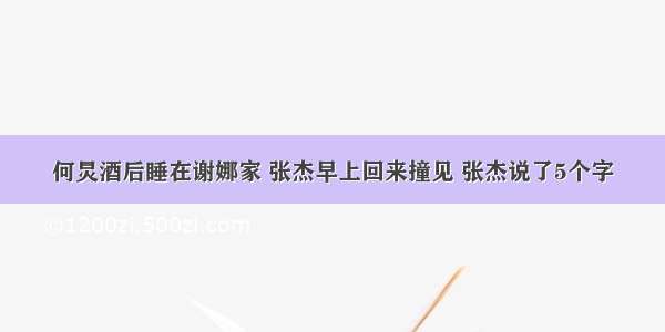 何炅酒后睡在谢娜家 张杰早上回来撞见 张杰说了5个字