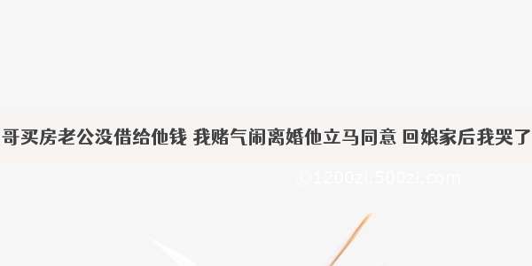 哥买房老公没借给他钱 我赌气闹离婚他立马同意 回娘家后我哭了