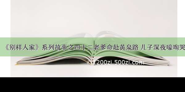 《别样人家》系列故事之四十二老爹命赴黄泉路 儿子深夜嚎啕哭