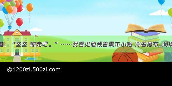 我说道：“爸爸 你走吧。”……我看见他戴着黑布小帽 穿着黑布...阅读答案