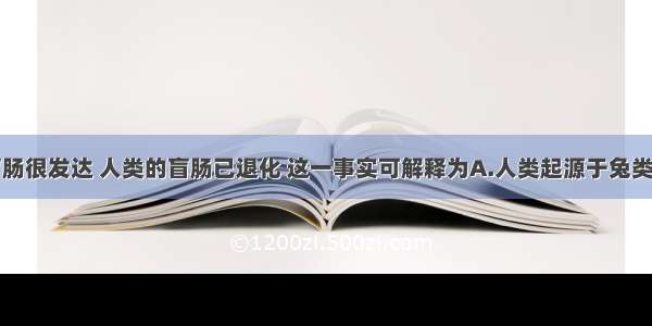 家兔的盲肠很发达 人类的盲肠已退化 这一事实可解释为A.人类起源于兔类B.他们共