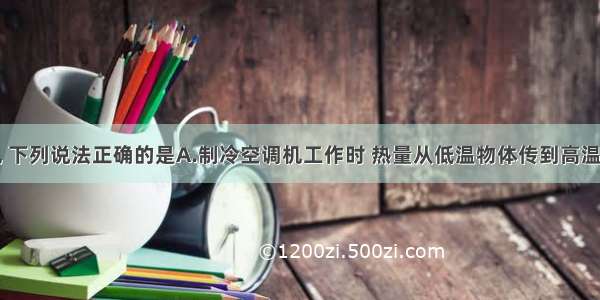 关于空调机 下列说法正确的是A.制冷空调机工作时 热量从低温物体传到高温物体B.制暖