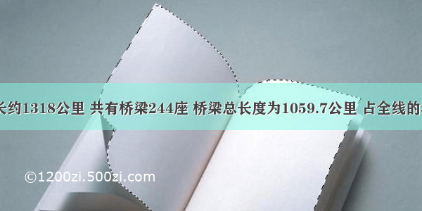 京沪高铁全线长约1318公里 共有桥梁244座 桥梁总长度为1059.7公里 占全线的80%．“