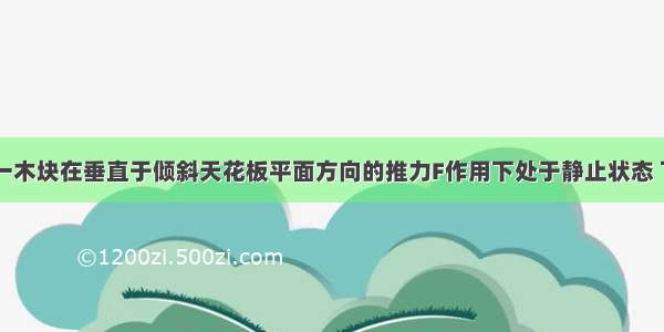 如图所示 一木块在垂直于倾斜天花板平面方向的推力F作用下处于静止状态 下列判断正