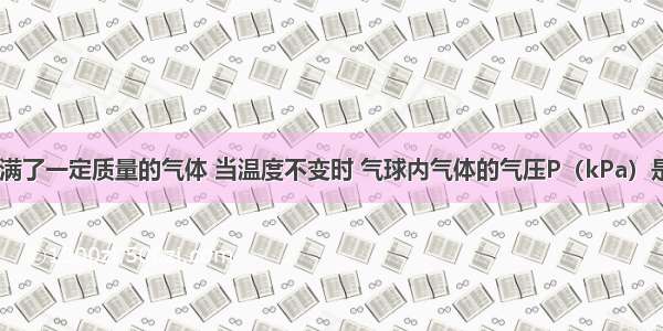 某气球内充满了一定质量的气体 当温度不变时 气球内气体的气压P（kPa）是气体体积V