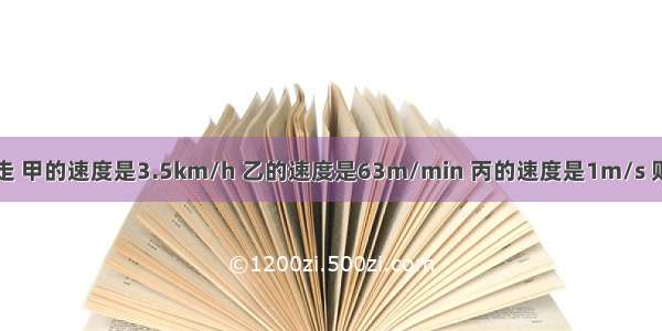 三人分别行走 甲的速度是3.5km/h 乙的速度是63m/min 丙的速度是1m/s 则速度最大的