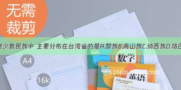 下列少数民族中 主要分布在台湾省的是A.黎族B.高山族C.纳西族D.珞巴族