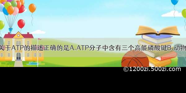 单选题下列关于ATP的描述正确的是A.ATP分子中含有三个高能磷酸键B.动物体内主要的