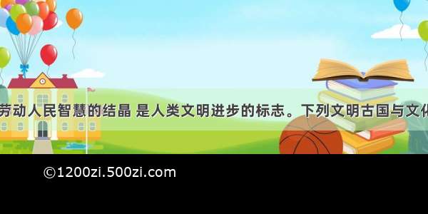 古代文化是劳动人民智慧的结晶 是人类文明进步的标志。下列文明古国与文化成就组合中