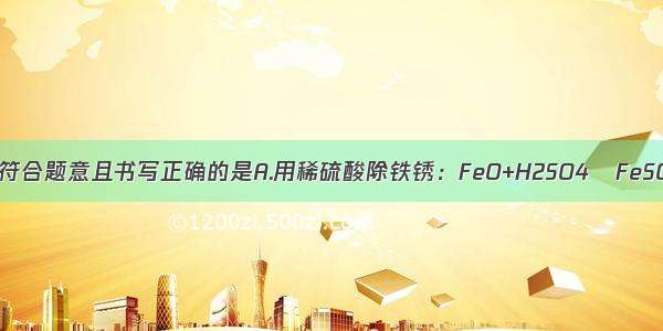 下列化学方程式符合题意且书写正确的是A.用稀硫酸除铁锈：FeO+H2SO4═FeSO4+H2OB.医疗