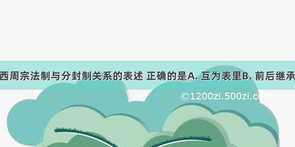 下列关于西周宗法制与分封制关系的表述 正确的是A. 互为表里B. 前后继承C. 名称不