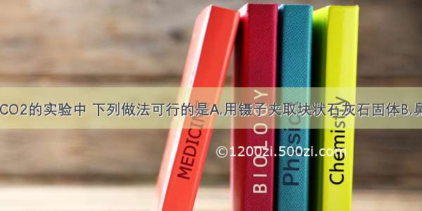 实验室制取CO2的实验中 下列做法可行的是A.用镊子夹取块状石灰石固体B.鼻子凑到瓶口