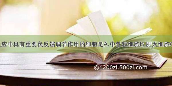 在Ⅰ型超敏反应中具有重要负反馈调节作用的细胞是A.中性粒细胞B.肥大细胞C.嗜酸性粒细