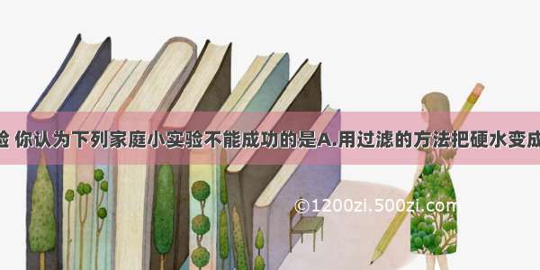 根据实践经验 你认为下列家庭小实验不能成功的是A.用过滤的方法把硬水变成软水B.用6B