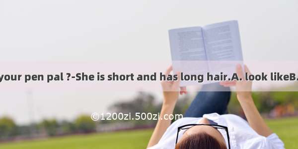 ---What does your pen pal ?-She is short and has long hair.A. look likeB. come fromC. l