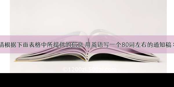 书面表达　请根据下面表格中所提供的信息 用英语写一个80词左右的通知稿 将外出一天