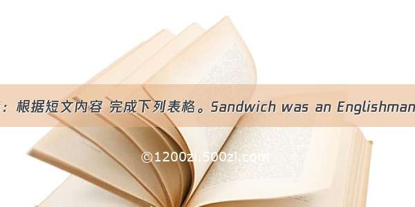 任务型阅读：根据短文内容 完成下列表格。Sandwich was an Englishman.He lived