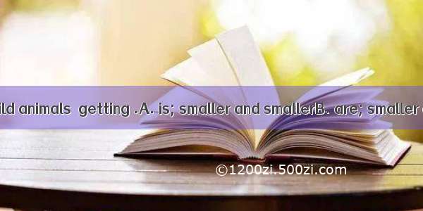 The number of wild animals  getting .A. is; smaller and smallerB. are; smaller and smaller