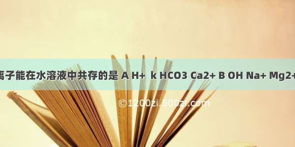 下列离子能在水溶液中共存的是 A H+  k HCO3 Ca2+ B OH Na+ Mg2+ HCO