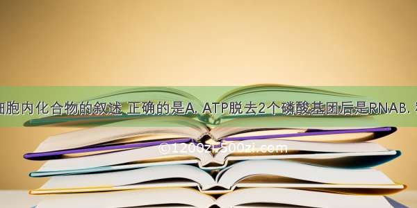 下列关于细胞内化合物的叙述 正确的是A. ATP脱去2个磷酸基团后是RNAB. 糖原代谢的