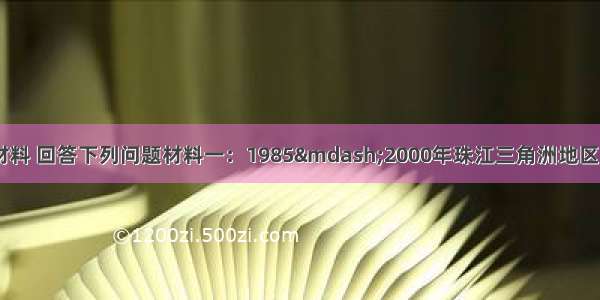 （12分）阅读材料 回答下列问题材料一：1985—2000年珠江三角洲地区产业结构变化图.