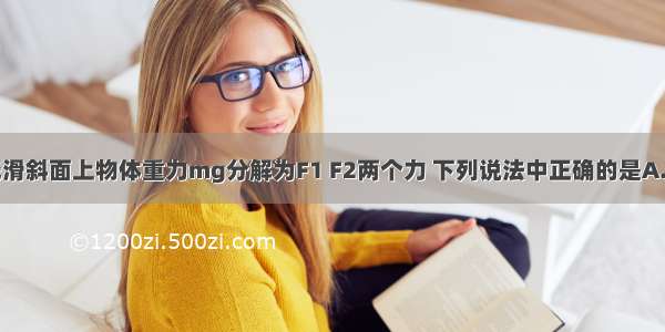 如图所示 光滑斜面上物体重力mg分解为F1 F2两个力 下列说法中正确的是A.F1是斜面作