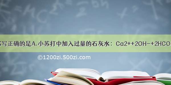 下列离子方程式书写正确的是A.小苏打中加入过量的石灰水：Ca2++2OH-+2HCO3-=CaCO3↓+C